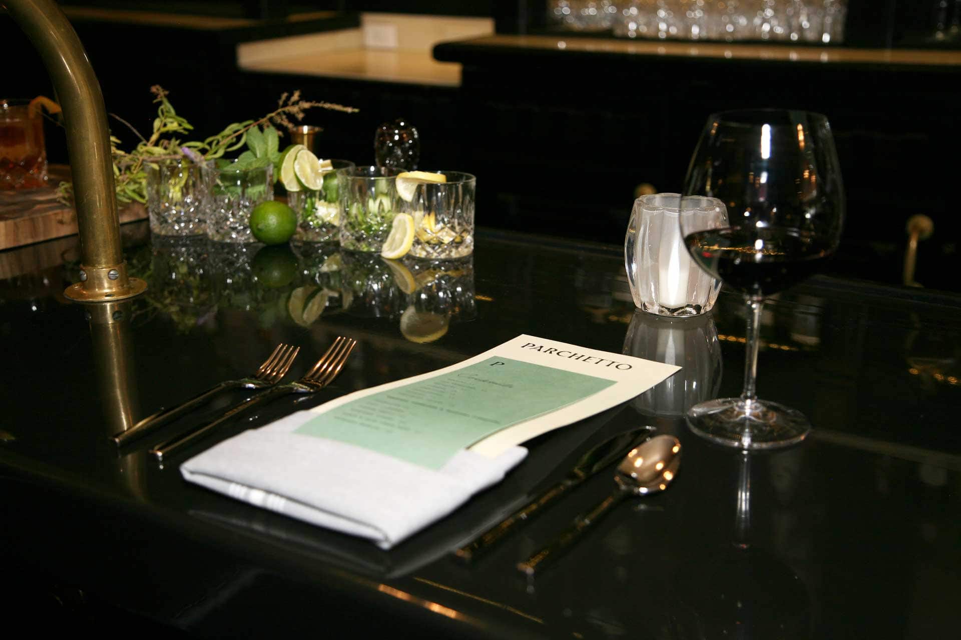 A place settings with menus at Parchetto bistro